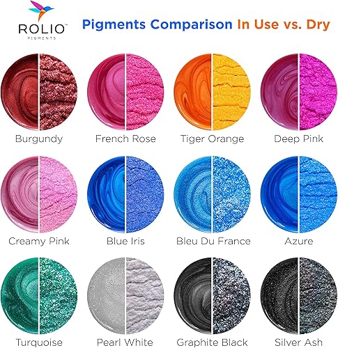 Vista 40 de Rolio - Polvo Mica - 12 tarros de pigmento de color nacarado para pintura, tinte, fabricación de jabón, esmalte de uñas, resina epóxica, fabricación