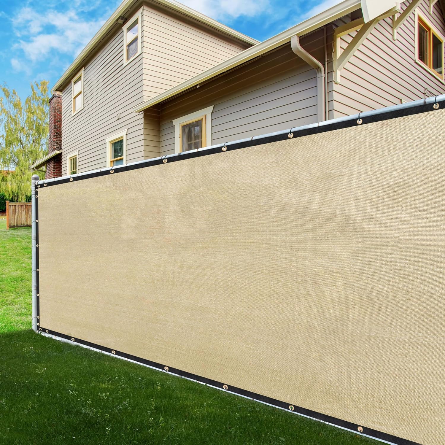 ShadeMart 5' x 87' Fence Privacy Screen Beige Heavy Duty 170 GSM Fencing Mesh Shade Net with Grommets & Zip Ties, 90% Blockage Fence Screen for Balcony Yard Outdoor Garden Pool (We Customize Size)