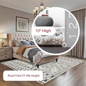 Nuloom Vasiliki Off-White/Charcoal, 7'10 x 10', Moroccan Shag, Tassel, Soft and Plush, High Traffic, Stain Resistant, Easy Clean, Durable Area Rug for Bedroom, Living Room, Dining Space, Den, Foyer