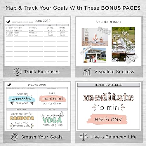 Miniatura 7 de Live Whale - Agenda de negocios A5 de 90 días, planificador mensual de productividad para seguimiento de hábitos, bienestar, diario de gratitud,