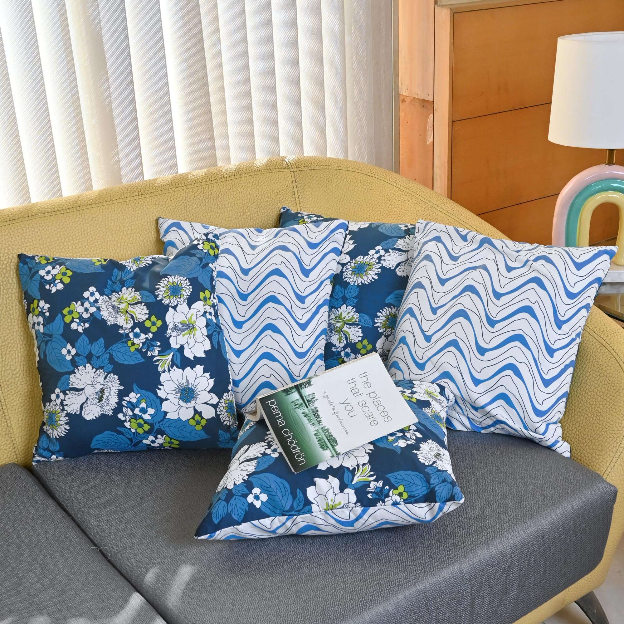 Divine Casa Microfiber Cushion Covers Set of 5 | Size 16 x 16 Inch Decorative Sofa Throw Cushion Cases | Soft & Durable for Living Room Bedroom Couch Home Decor | Floral | Galaxy Blue-image-33
