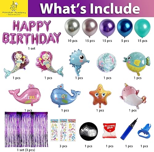 Miniatura 2 de Decoración de fiesta de cumpleaños de sirena para niñas, fiesta temática del mundo marino, globos de cumpleaños de sirenita. 9 enormes globos de