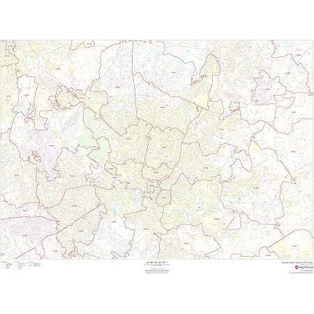 Raleigh Durham Zip Code Map Amazon.com : Raleigh, North Carolina Zip Codes - 48" X 36" Laminated Wall  Map : Office Products