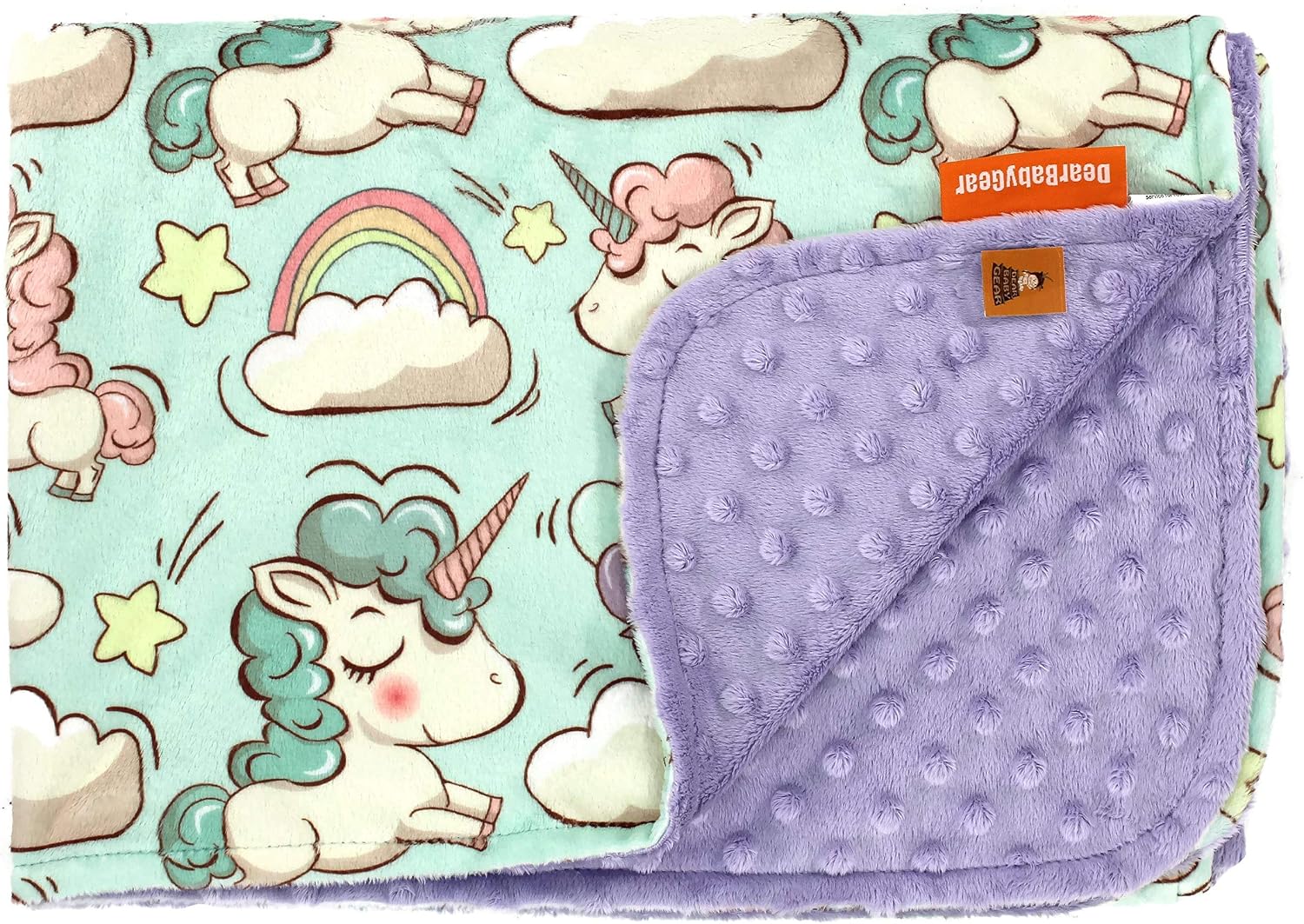 Dear Baby Gear Deluxe Baby Blanket - Double Layer, Newborn Gifts, Infant Blanket for Girls - Toddler Blankets - Pastel Unicorns, Balloons, Clouds, Rainbows in Pastel Purple Dot, 40"x30"