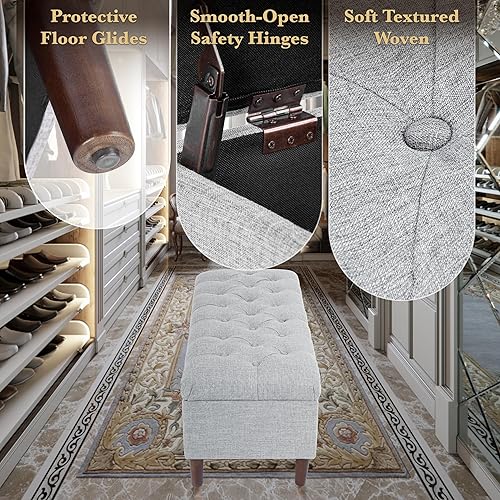 Miniatura 6 de Homepop Home Decor | Tufted Ainsley Button Storage Ottoman Bench with Hinged Lid | Ottoman Bench with Storage for Living Room & Bedroom,Gray Woven