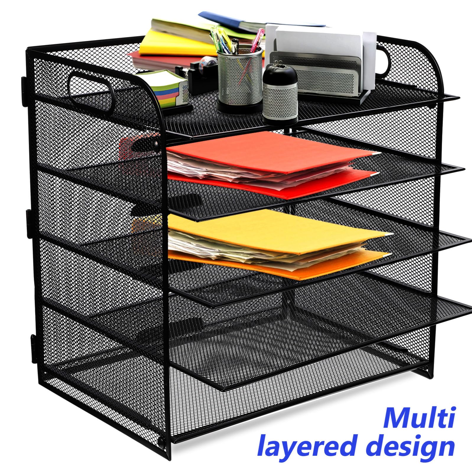 Mikikit Organizzatore in al Carbonio a 5 Livelli per Documenti da Scrivania Design a Nero Design a, Porta Fogli Efficiente e Portatile per Ufficio Desktop