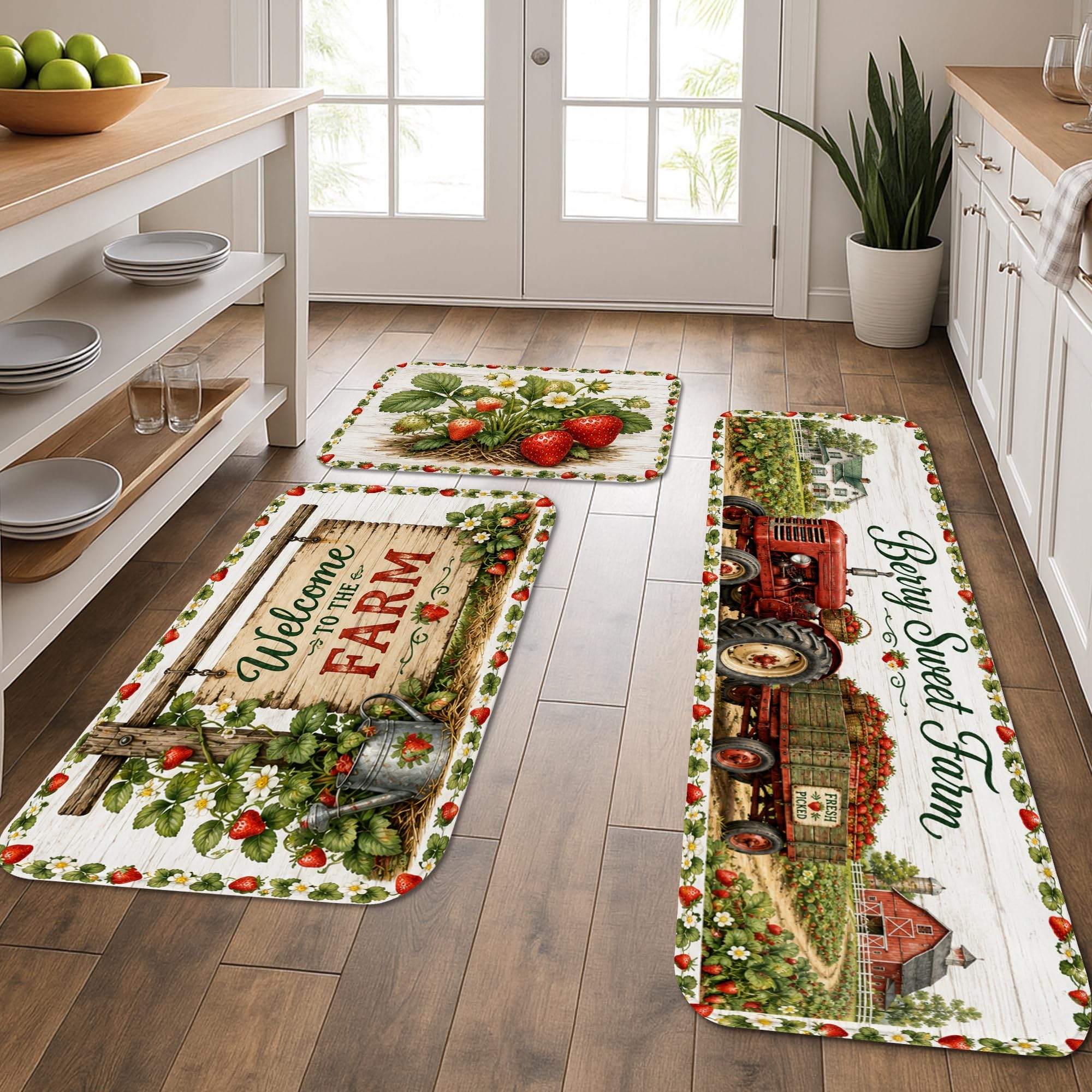 Tapis de cuisine de bienvenue style ferme floral pour sol rustique