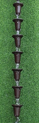 Miniatura 5 de KAM Home - Copas acampanadas Cadena de lluvia de 8.5 pies (bronce) con adaptador de canalón de perno de latón para instalación de cadena de lluvia,