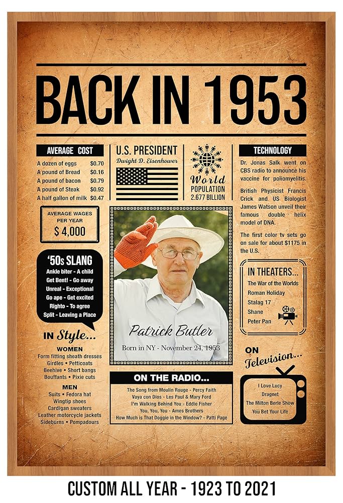 amazon-com-back-in-1953-poster-sign-personalized-birthday-gifts-idea-custom-1953-historical-birthday-newspaper-born-in-1953-birthday-party-decorations-fun-fact-for-the-day-you-were-born-decor-art-print for Back In 1953 Free Printable Amazon.com: Back in 1953 Poster Sign, Personalized Birthday Gifts Idea, Custom 1953 Historical Birthday Newspaper, Born in 1953 Birthday Party Decorations, Fun Fact for the Day You Were Born, Decor Art Print: for Back In 1953 Free Printable