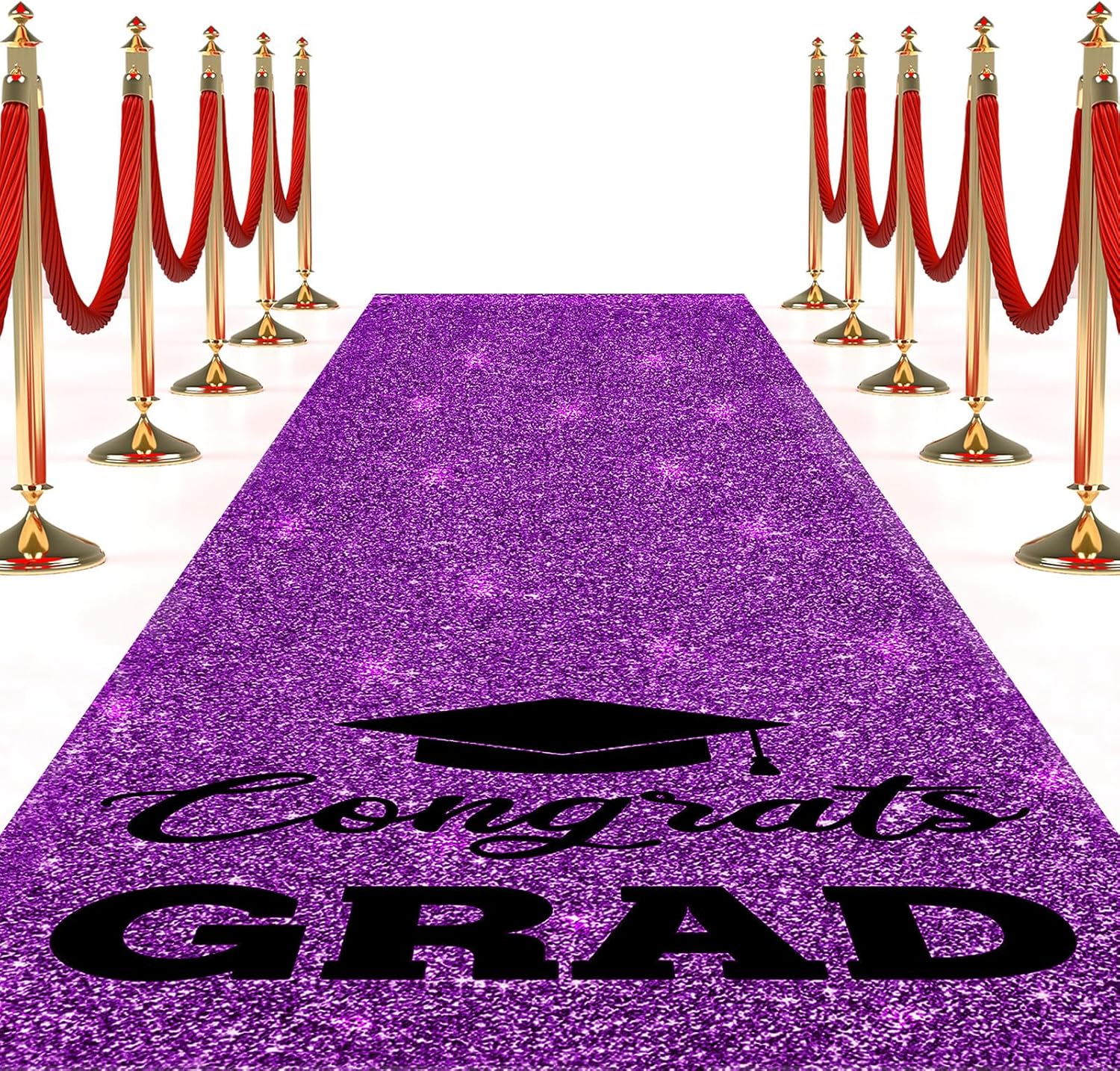 Sliner Glitter Purple Congrats Grad Carpet Runner Rug for Graduation Prom Party Decorations 2ft x 15ft Glitter Graduation Runway Rug for Prom Party Decor Aisle Runner for School College Grad Ceremony
