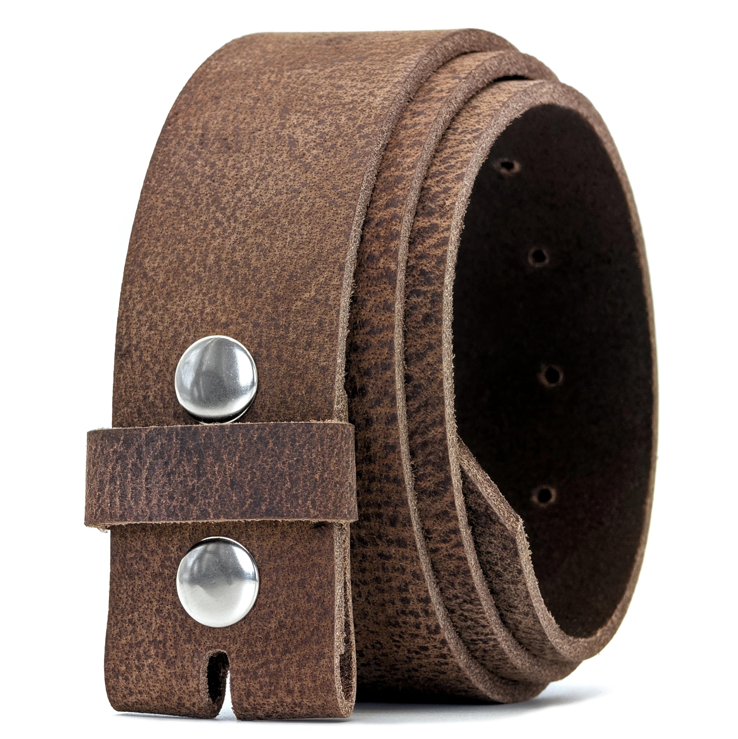 Ashford Ridge Men's Vintage Brown With Silver Studs 40Mm Full Grain Hide Leather Snap On Belt - Vintage Brown 4XL With Silver Studs