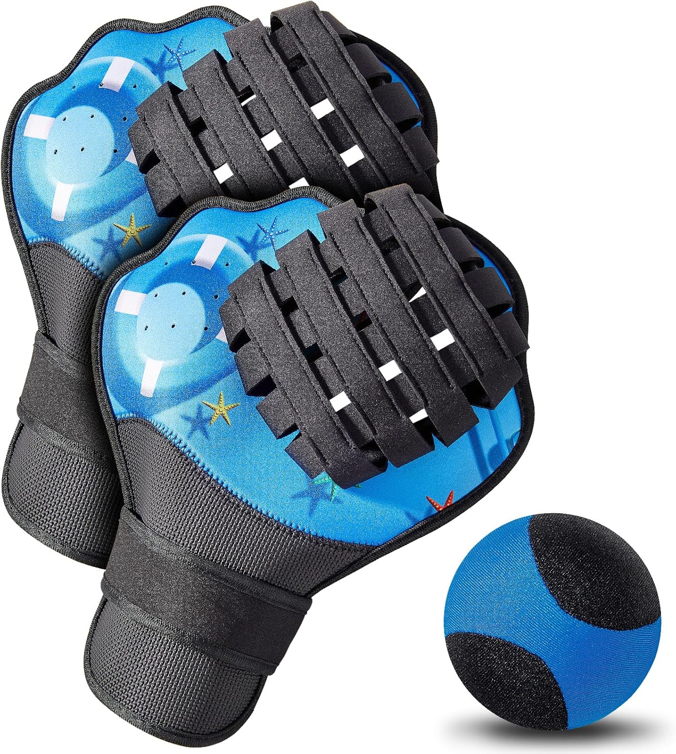 Strdfeve Water Ball and Gloves Set,1PC Water Bouncing Ball&2PCS Catch Mitts,Pool Baseball Catching Mitts for Beach Games,Play Catch Skip Ball and Gloves