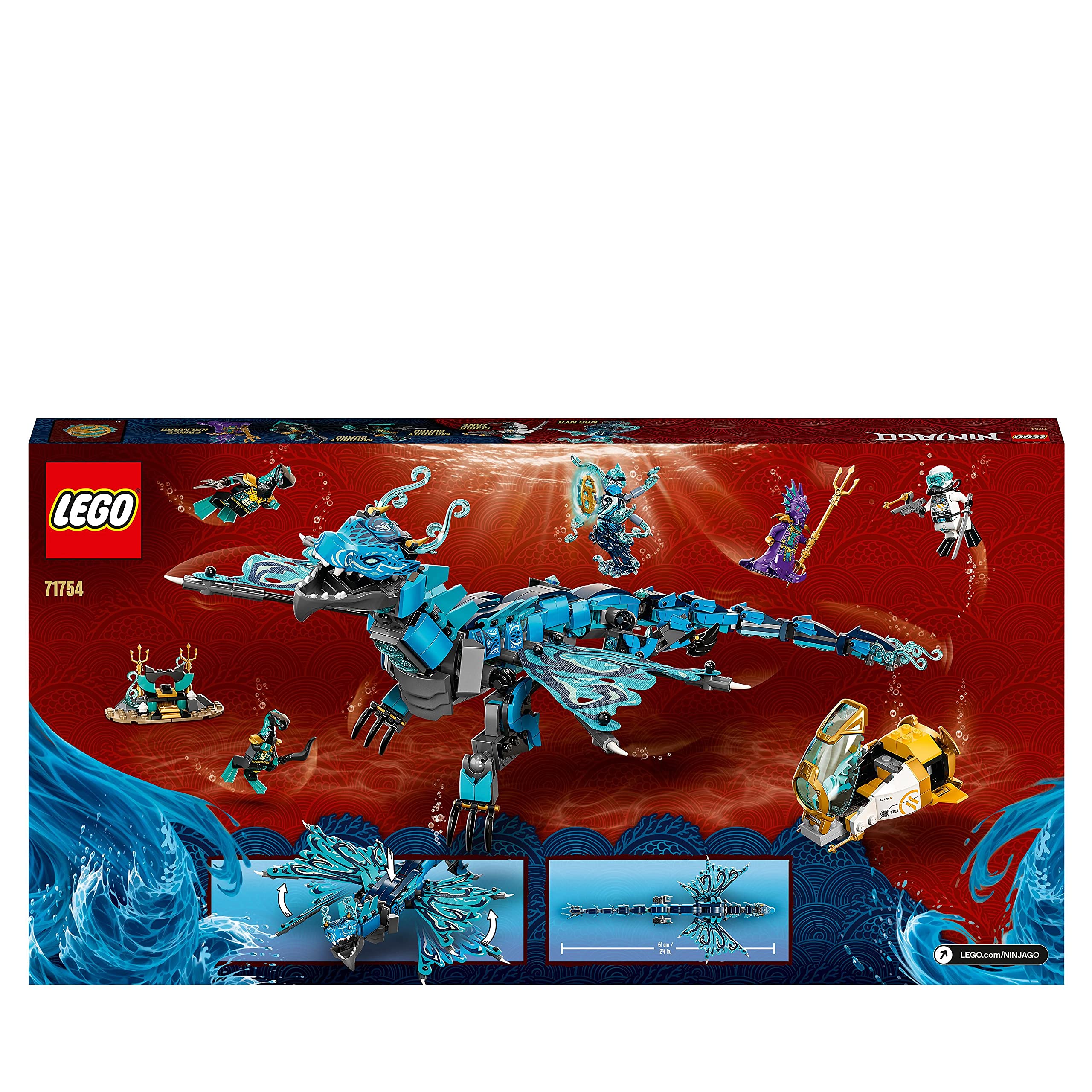 LEGO 71754 NINJAGO Wasserdrache Drachen Spielzeug für Kinder ab 9 Jahre, Set mit 5 Ninja Mini Figuren
