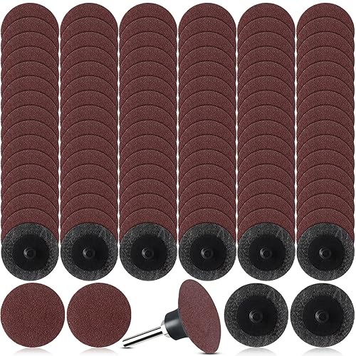 Miniatura 35 de Newwiee 150 discos de lijado de 2 pulgadas con bloqueo de rollo de grano 36, disco de lijado para preparación de superficies, tira de molienda