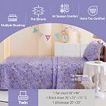 Softan Kids Twin Size Bed Sheets, 3-Piece, Deep Pocket, Purple Background | Microfiber Sheets Set, Girls Sheet and Pillowcase Sets, Breathable & Soft, 15" Deep Pocket and Corner Straps
