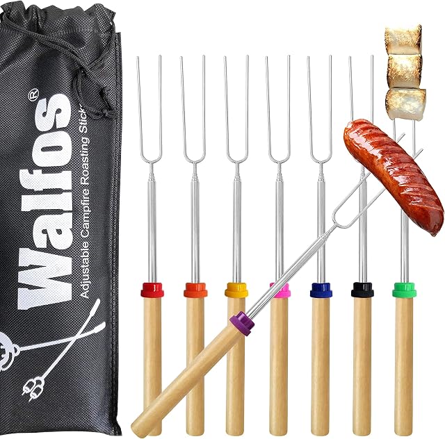 WALFOS Marshmallow Toasting Forks, Telescoping Marshmallow Toasting Kits Sticks, BBQ Smores Skewers,Campfire Roasting Sticks & Hot Dog Forks, 8 PCS