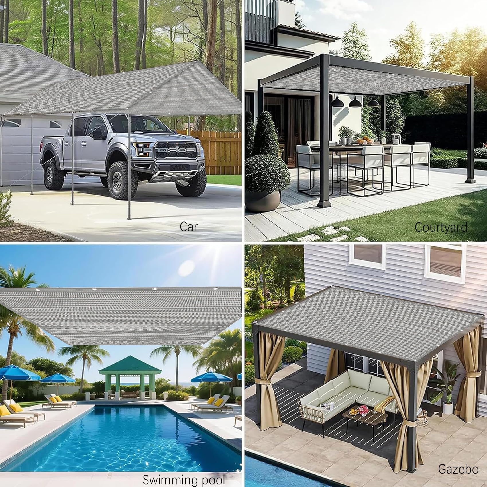 Sonnensegel mit Ösen 4 x 4.2 m 100% Polyester Uv-Beständiges, Wetterfest, Ohne Bohren, Leicht Haltbarkeit, Outdoor Schattierungsnetz Balkon mit Ösen für Balkon Terrasse, Hellgrau