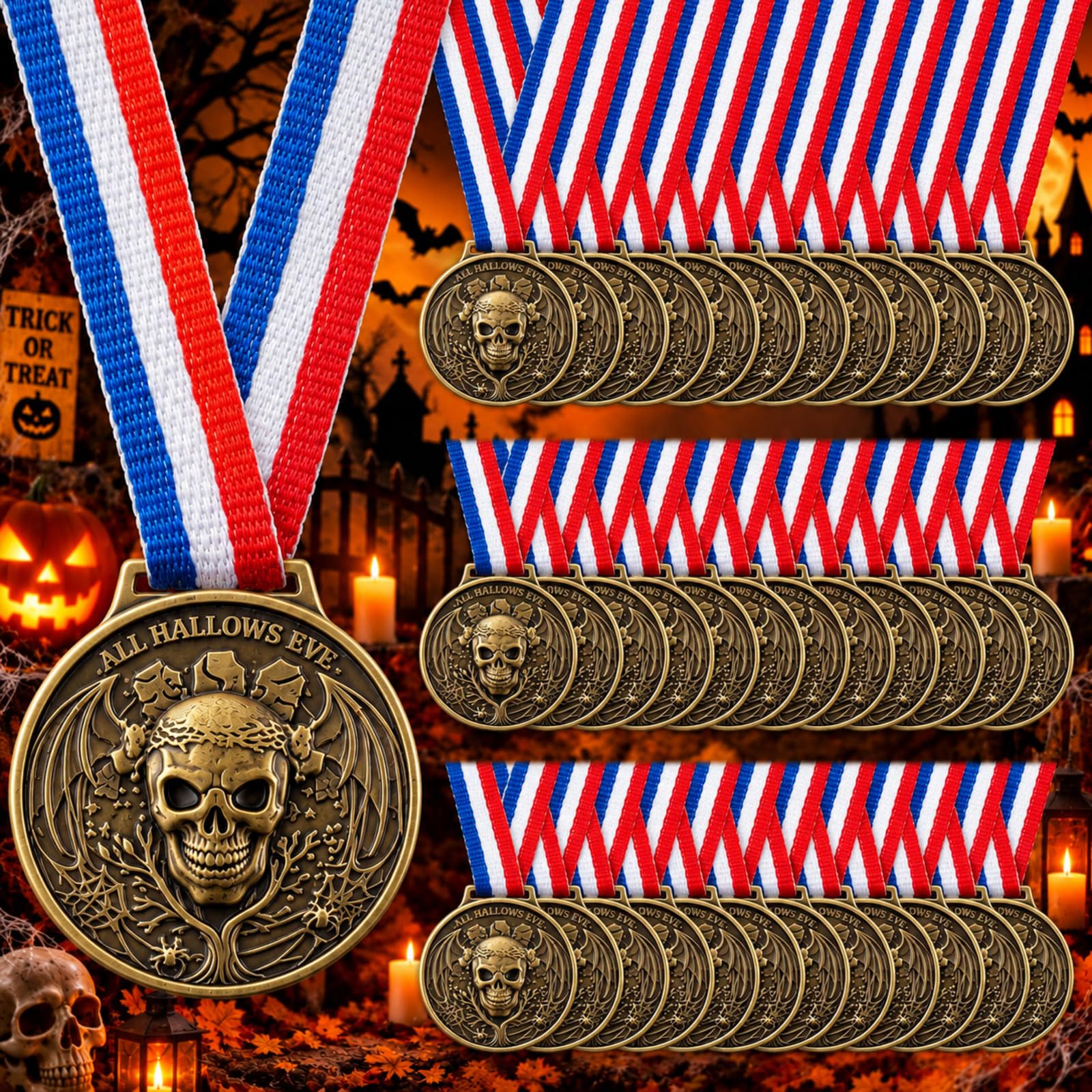Junkin Halloween Pumpkin Skull Medals Bulk Plastic Trophy