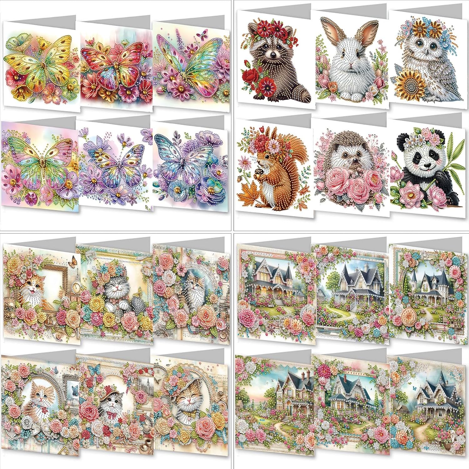 yzARTche 24 Pieces Diamond Art Painting Birthday Cards with Envelopes, DIY Diamond Art Animal Greeting Cards, Blessing Greeting Cards Kits-4PCS-C