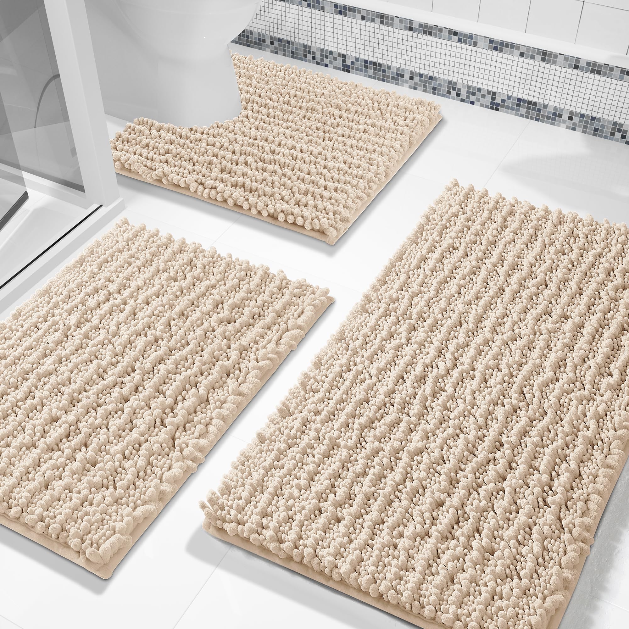 Yimobra Bathroom Rug Set 3 Piece - Super Absorbent Quick Dry Chenille Bath Mats & Toilet Rug, Non Slip Machine Washable, Extra Thick Shaggy Floor Mat