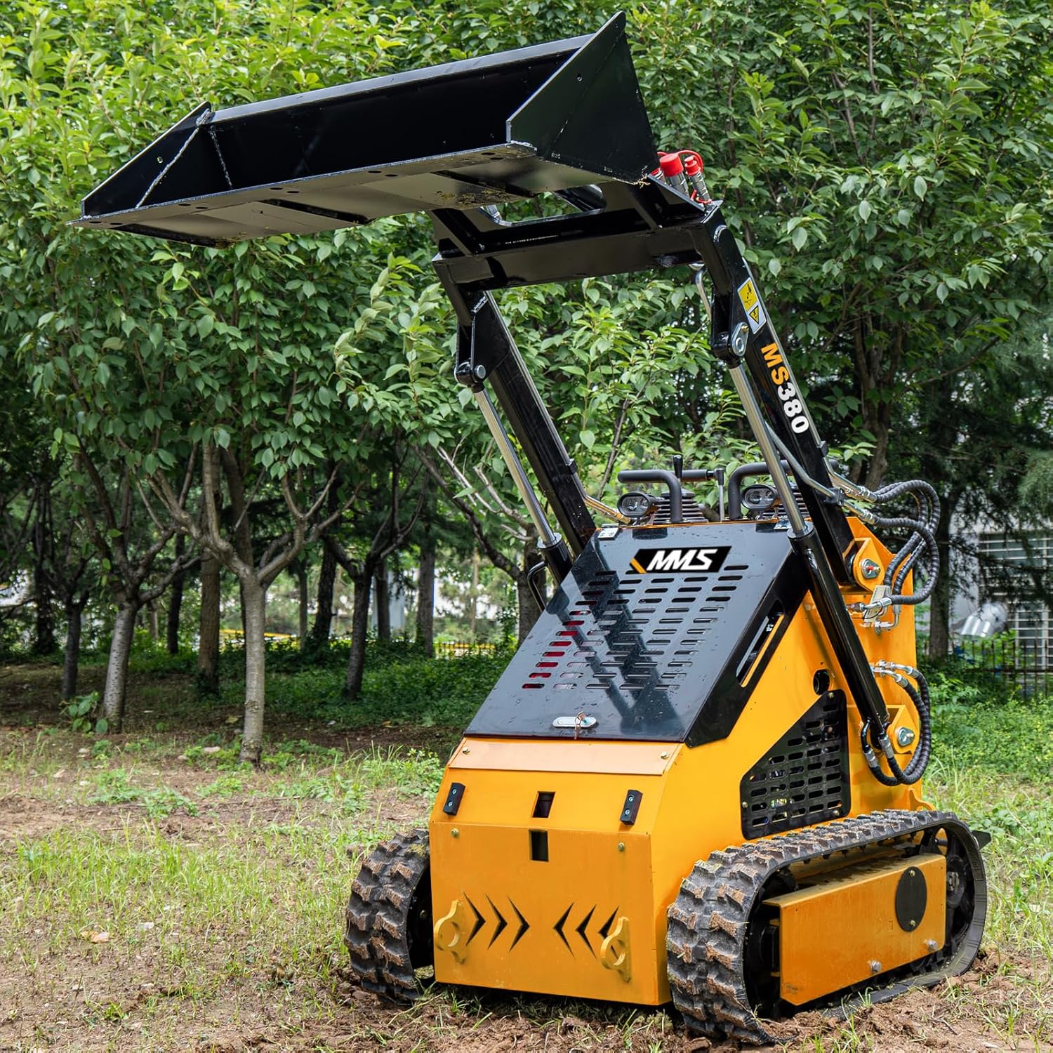 MS380 Mini Parallel Tracks Skid Steer Loader with 23hp RATO Gasoline Engine, Compact Stand-On Skid Steer for Construction, Landscaping, Agriculture, Road Maintenance - Includes Unloading