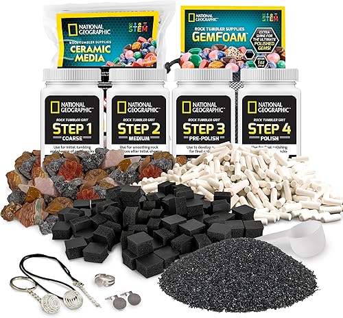 Kit de recarga para pulidor de rocas National Geographic – Suministros para pulido de rocas que incluyen grano para pulidor de rocas y recarga de
