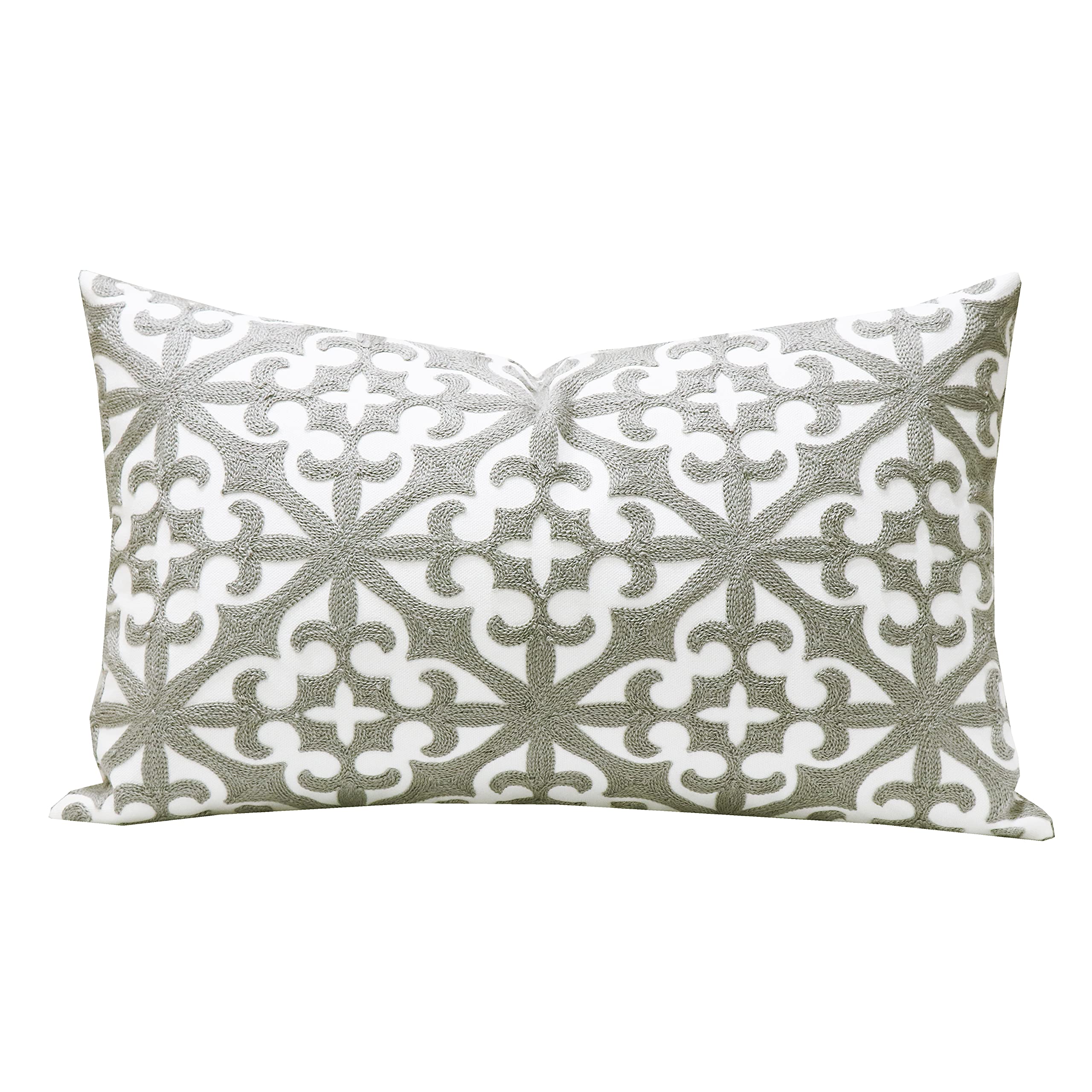 SLOW COW Embroidery Decorative Lumbar Throw Pillow Cover Rectangle Cushion Cover Pillow Case 12 x 20 Inches Grey