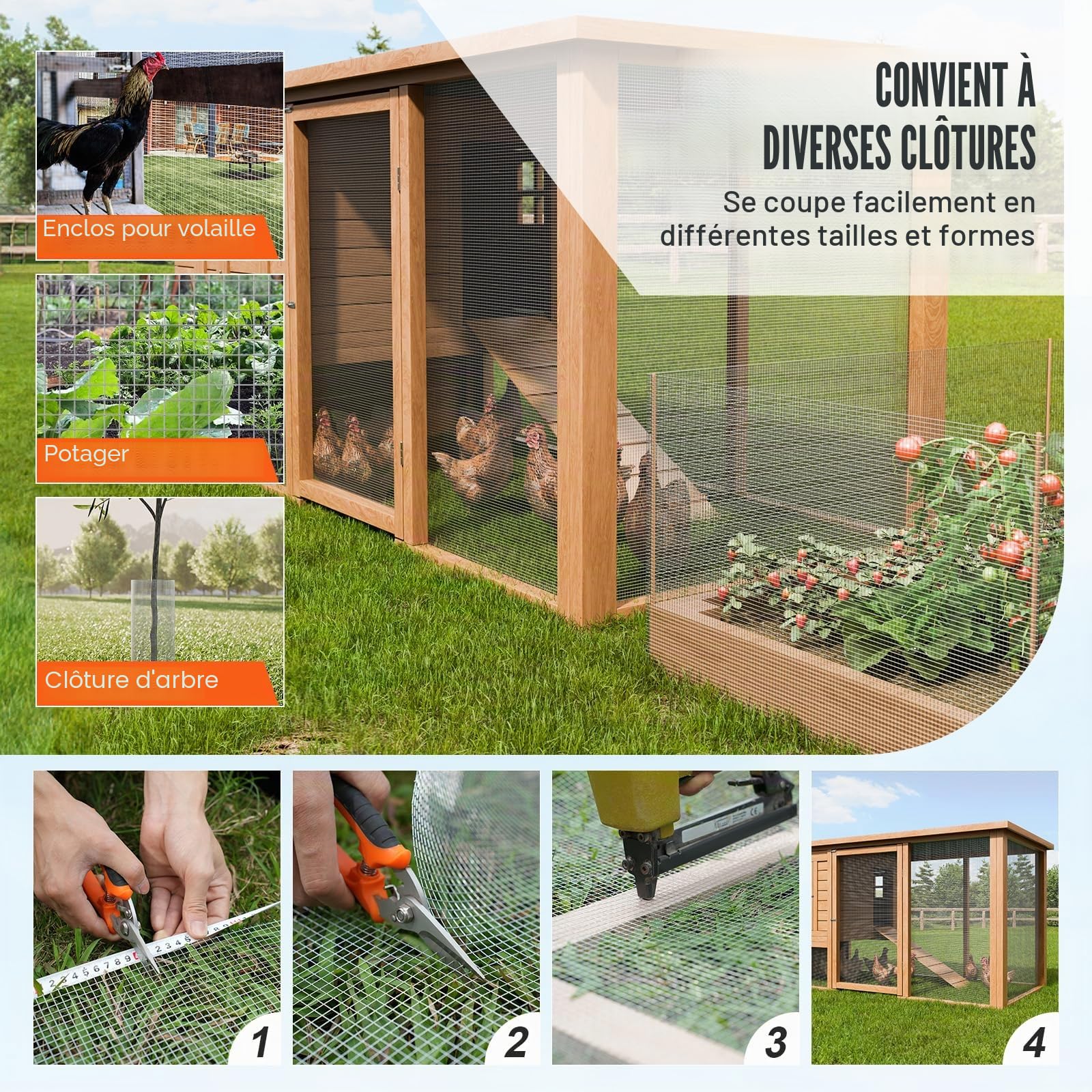 VEVOR Grillage métallique soudé, 915mm x 30,48m, rouleau treillis métallique galvanisé à chaud maillage 6,35 x 6,35 mm, clôture en fil de poule calibre 23 pour cages à lapins, jardin, petits rongeurs