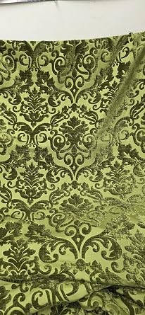 Chenille Baroque Upholstery, Damask Tapestry Chenille Fabric - Upholstery Fabric, Lime 58" Width - Sold by The Yard.