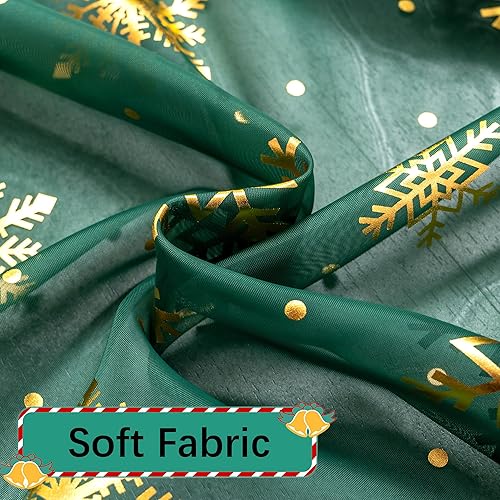 Miniatura 8 de Cortinas traslúcidas de Navidad para sala de estar, cortinas traslúcidas con estampado de copos de nieve de lujo, cortinas de ventana con bolsillo