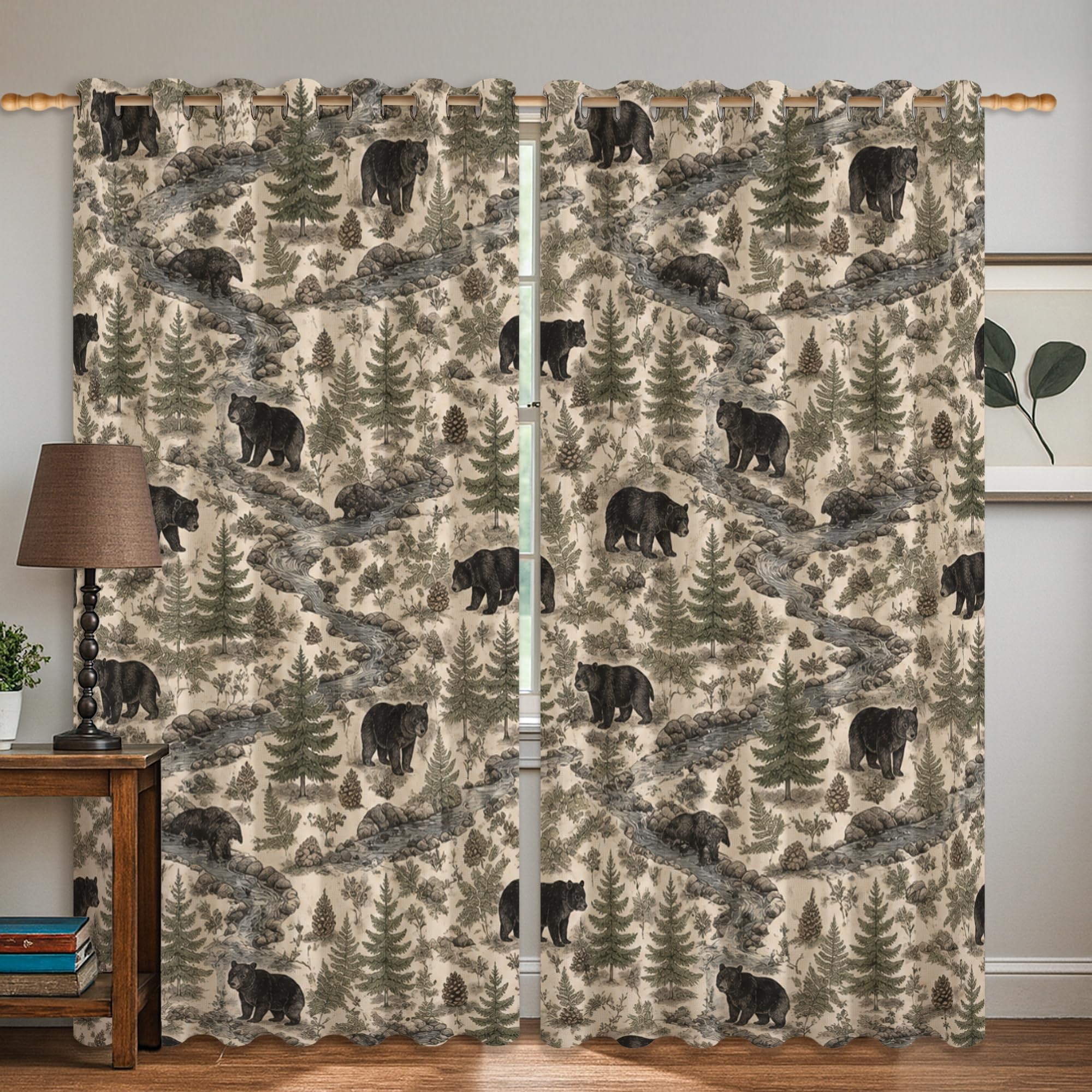 Rideaux occultants motif ours pin rideau marron lavable en machine