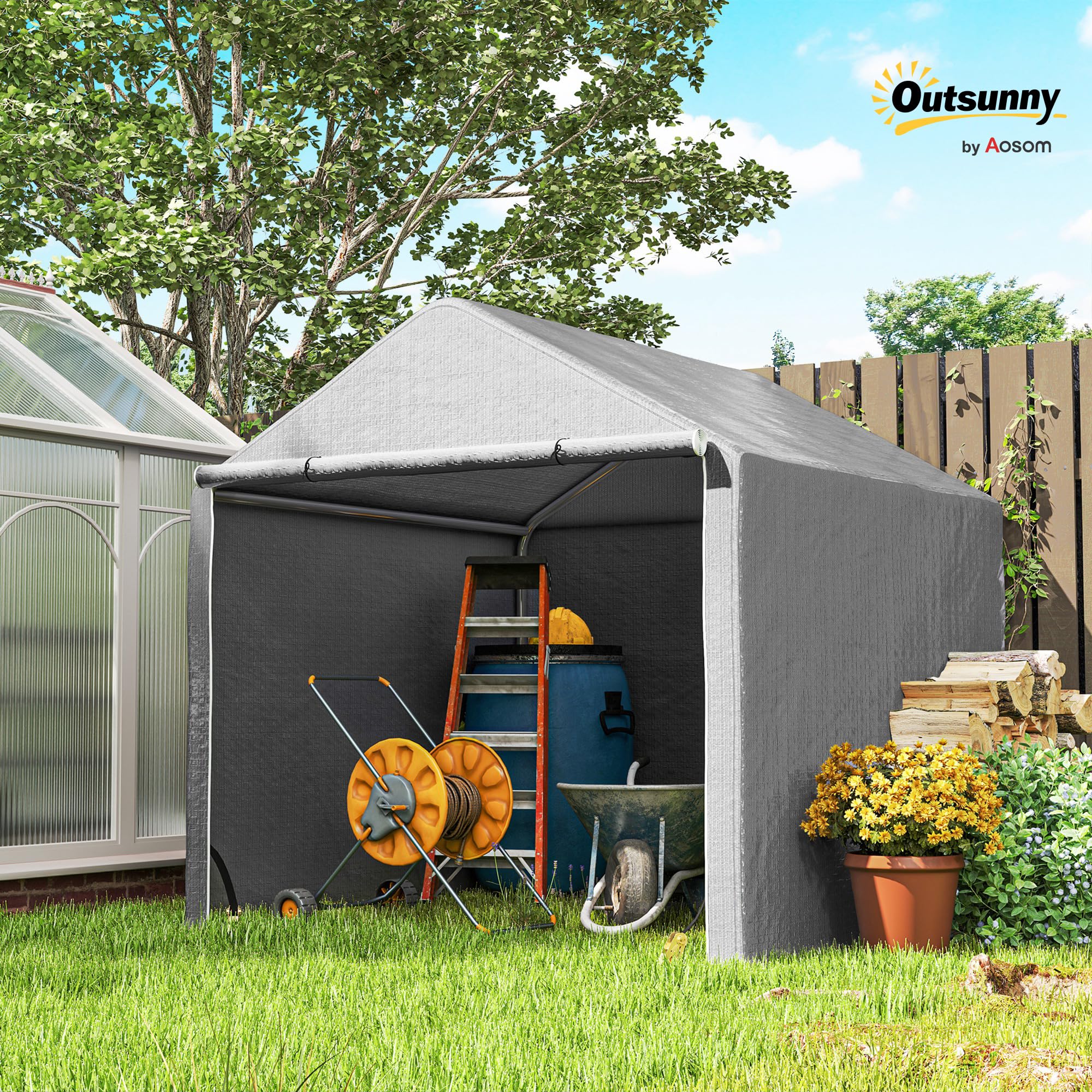 Outsunny Abri de Jardin 2 x 2 x 2 m abri vélo extérieur avec Cadre en Acier galvanisé, imperméable et résistant aux UV, Tente de Stockage pour vélo, Moto, Outils - Gris