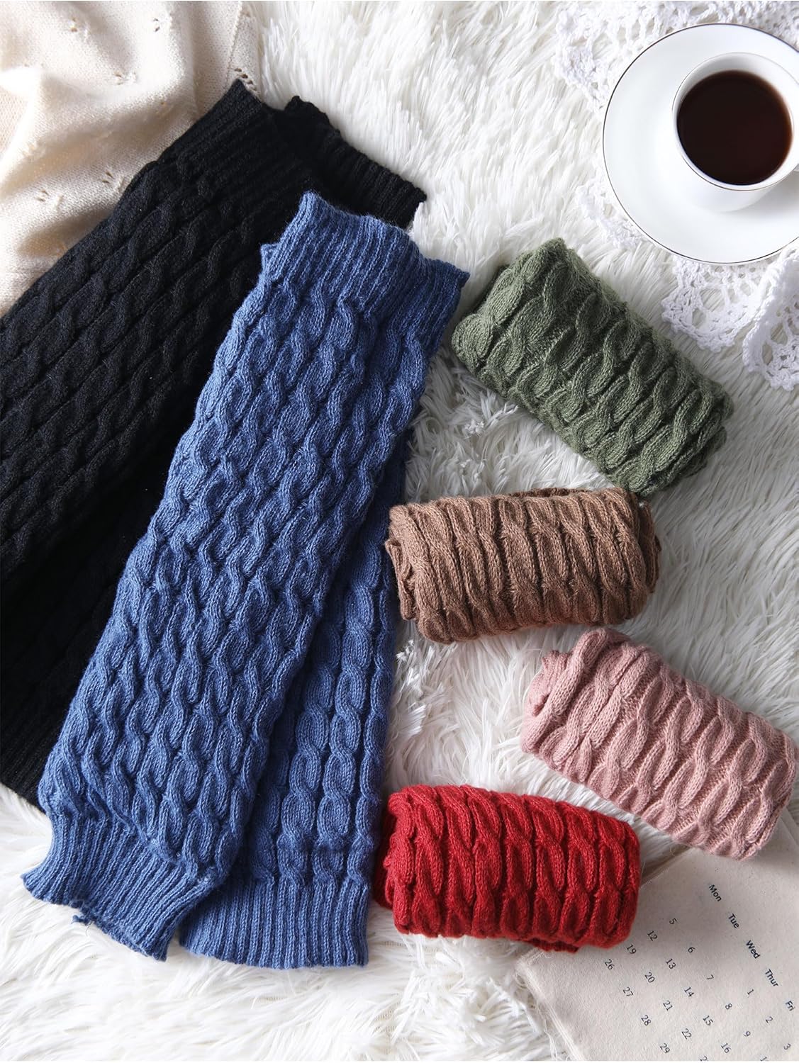 Shihanee 6 Pairs Women Fleece Lined Leg Warmers Knit Winter Warm Retro Leg Warmer Long Boot Socks for Daily Wear Ice Skating - Image 6