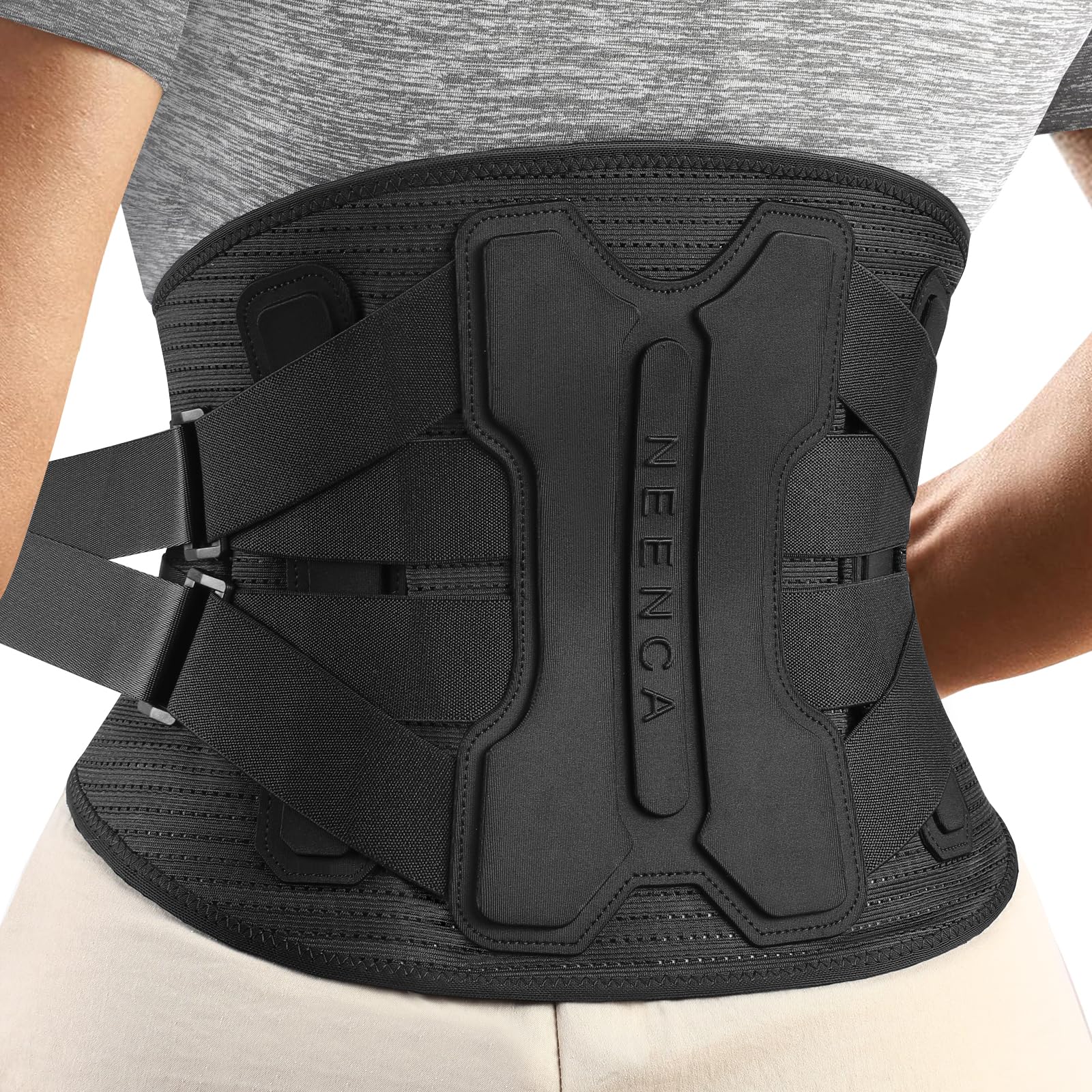 NEENCA Back Brace for Lower Back Pain Relief with Bionic Support System, Lumbar Support Belt for Women&Men with Lumbar Pad, Soft Breathable 3D Knit Fabric for Herniated Disc, Sciatica (Black, L)