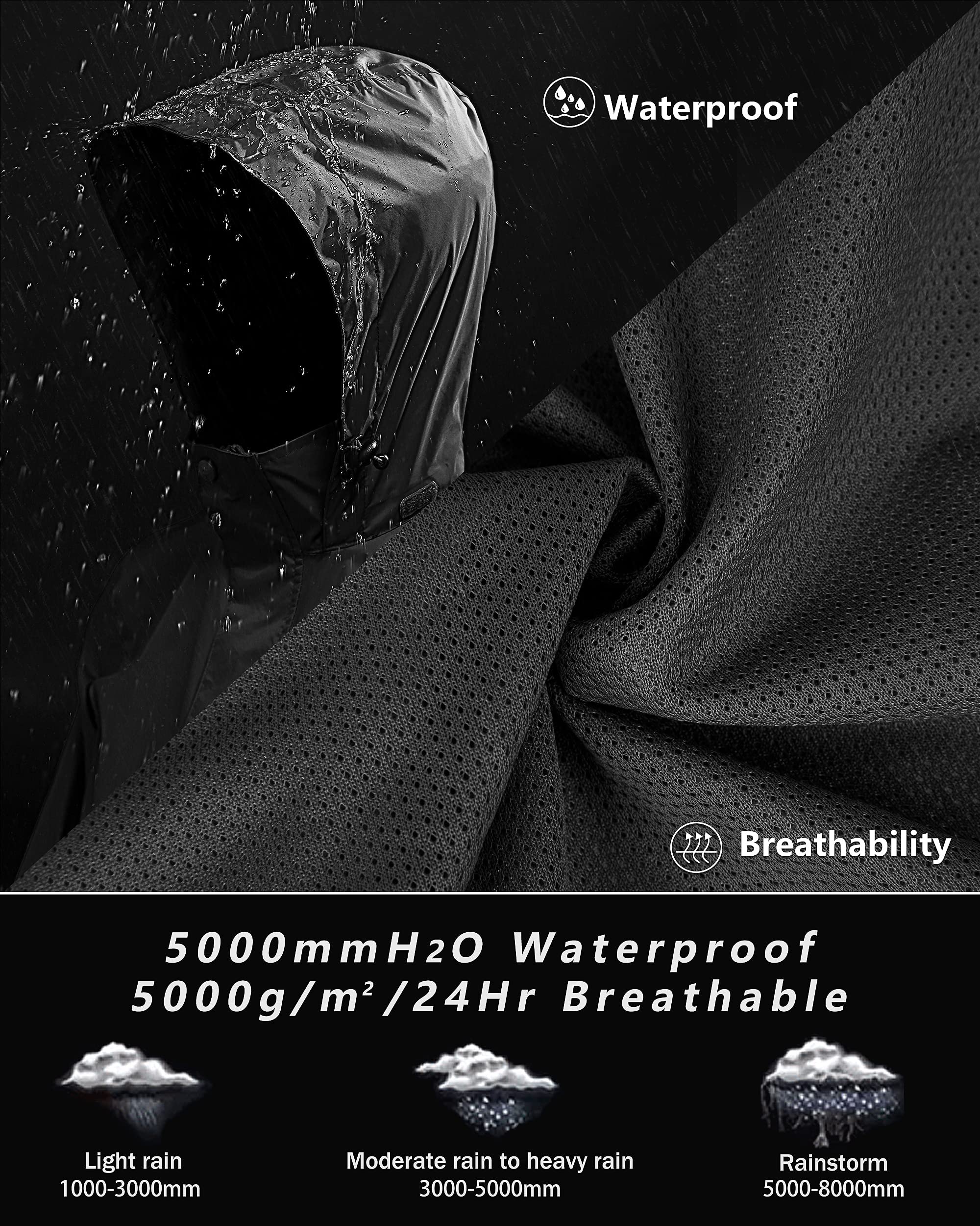 33,000ft Combinaison de pluie pour homme - Veste de pluie imperméable avec capuche - Veste de pluie et pantalon de pluie - gris - Large