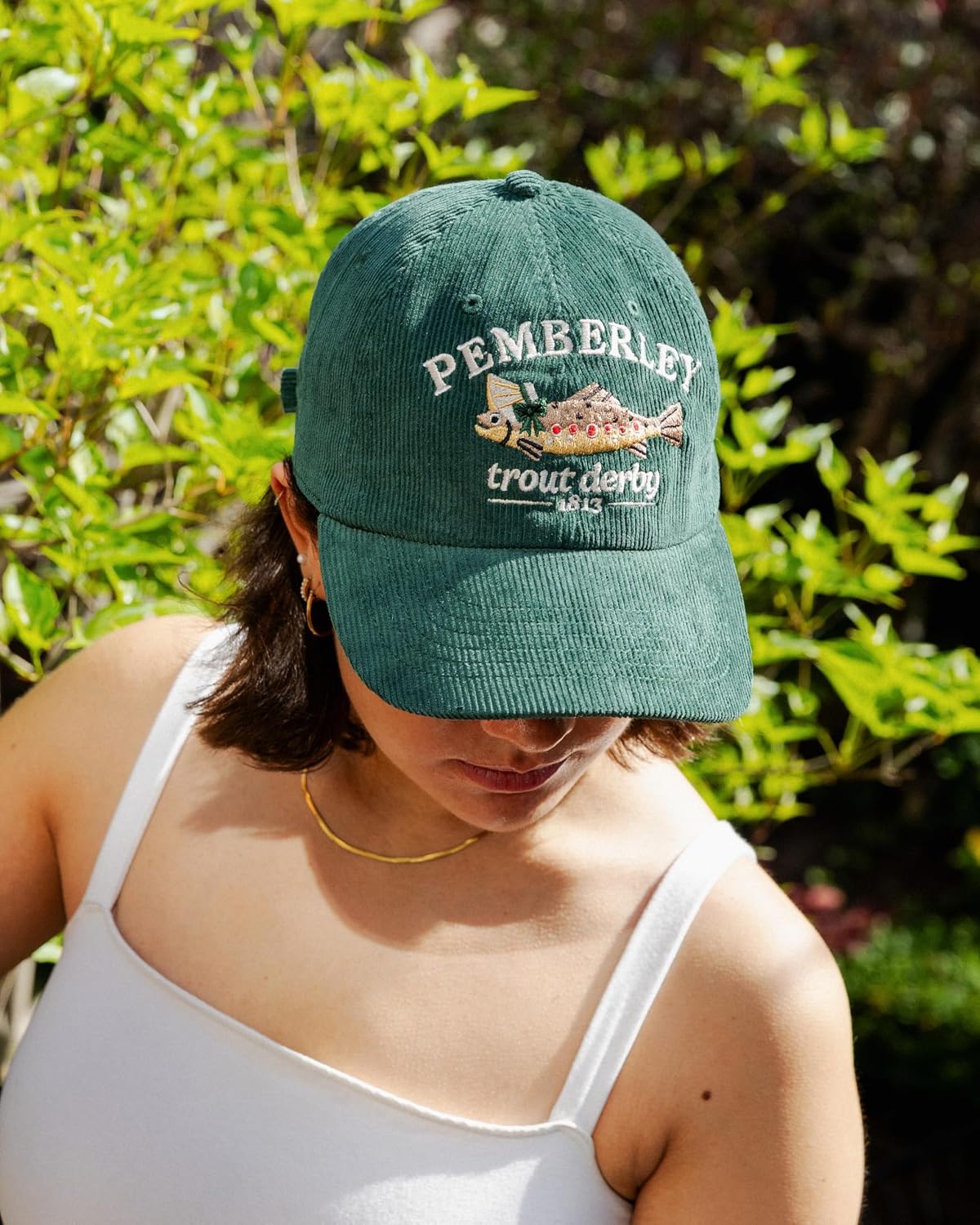 Out of Print Pride and Prejudice: Pemberly Trout Derby Hat - Dark Green Baseball Cap - Jane Austen Gifts for Book Lovers