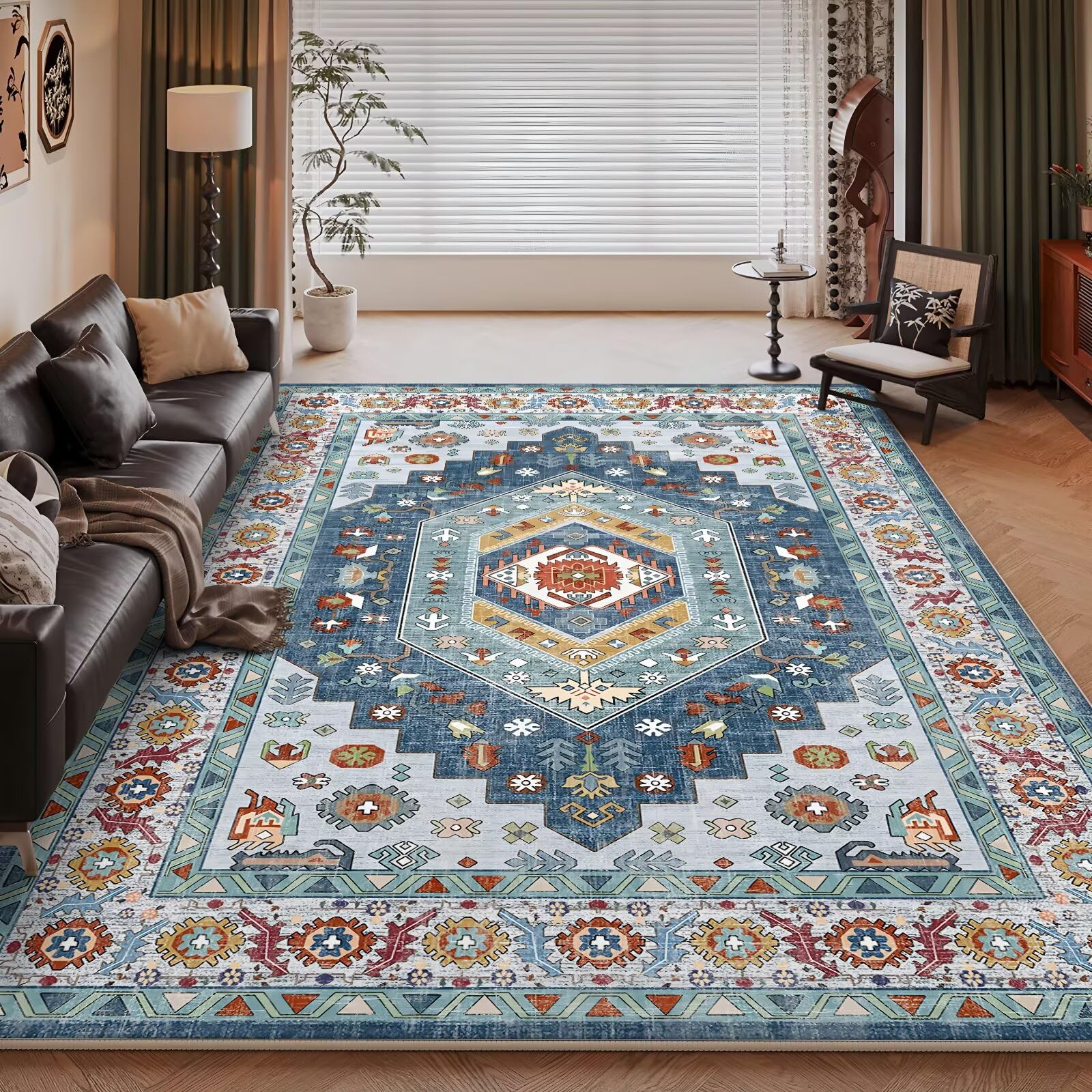 Alfombra para habitación azul antideslizante que evita rayones debajo de la silla