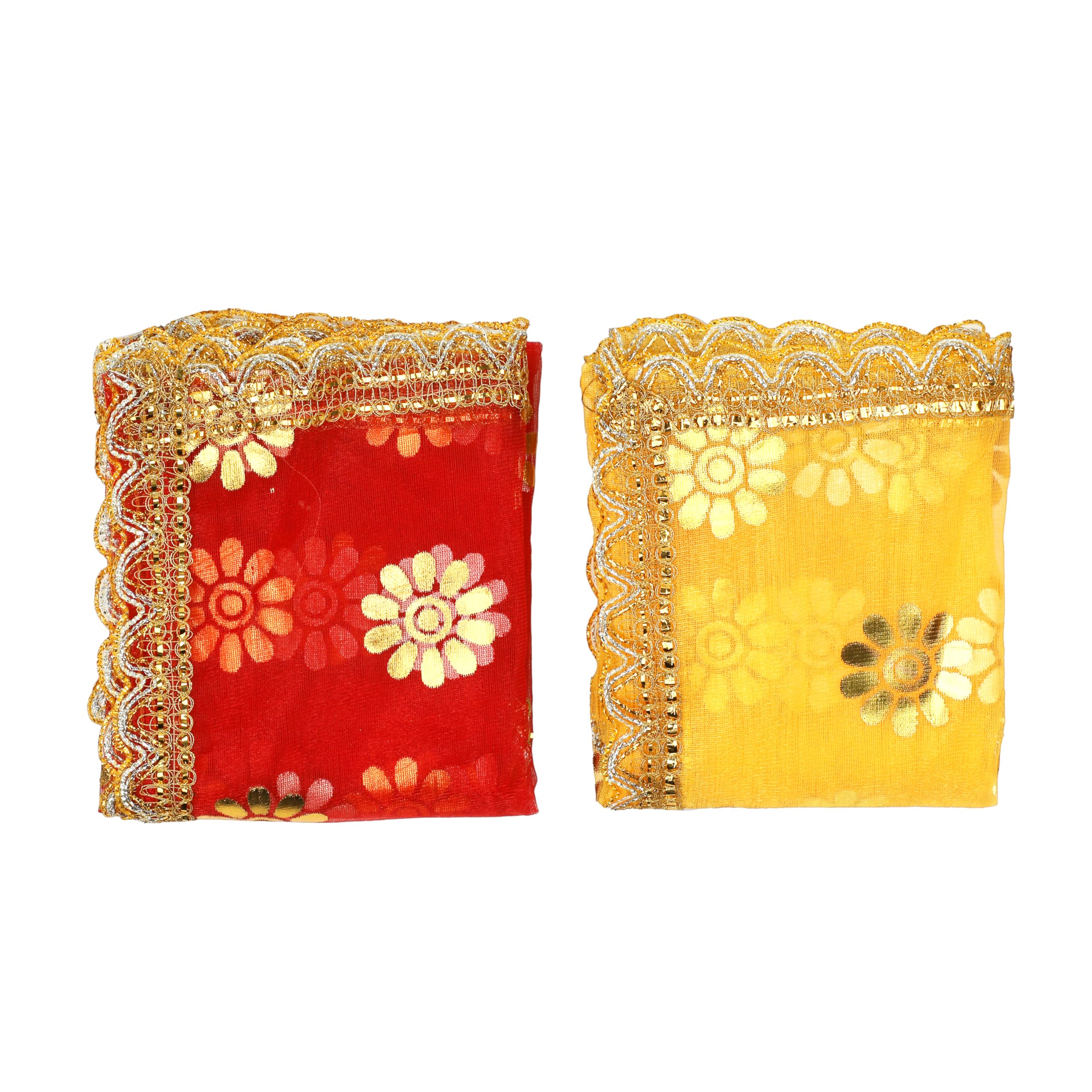 Decorative Chunari Pooja Chunar Netted Cloth Pooja Chunni Indian Traditional Navratri Festival Chunar MATA Ki Chunri for Statue Chowki Aasan Mat (Size:- 42 Inches X 21 Inches)(Red,Yellow)