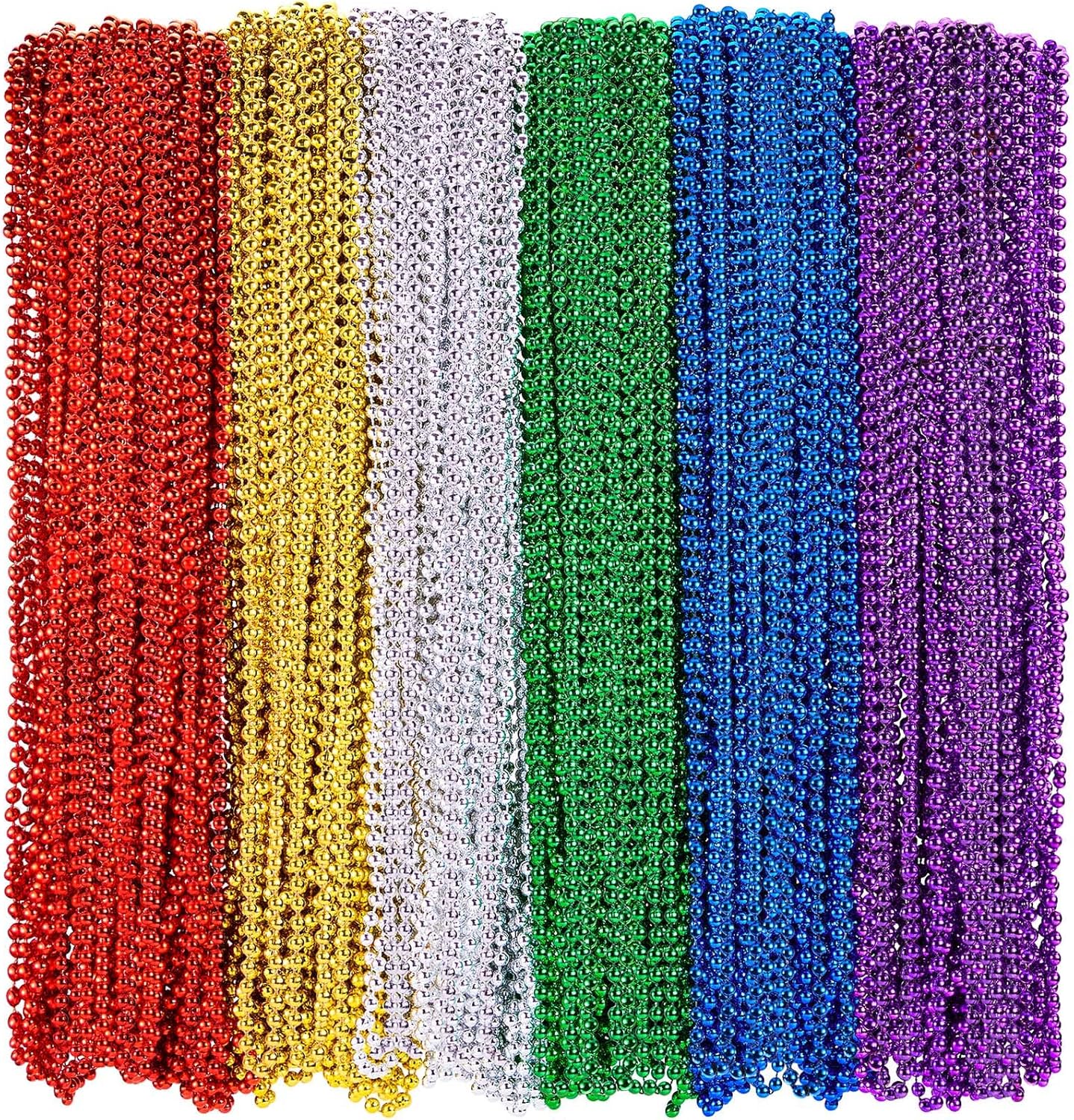 Henoyso 360 Pcs Mardi Gras Accessories 32'' 6mm Mardi Gras Bead Necklaces Bulk 6 Color Metallic Beaded Necklace Parade Throws for Party Carnival Birthday Supplies (Retro Colors)