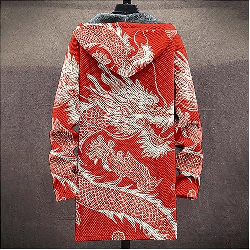 Miniatura 2 de MARSVOVO Chaqueta de punto con capucha y cremallera para hombre, con forro polar, a la moda, con estampado gráfico, chaquetas Sherpa