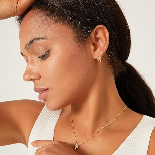 Miniatura 7 de Aretes de aro pequeños chapados en oro de 14 quilates con poste de plata de ley Aretes de oro grueso con cúpula para mujer