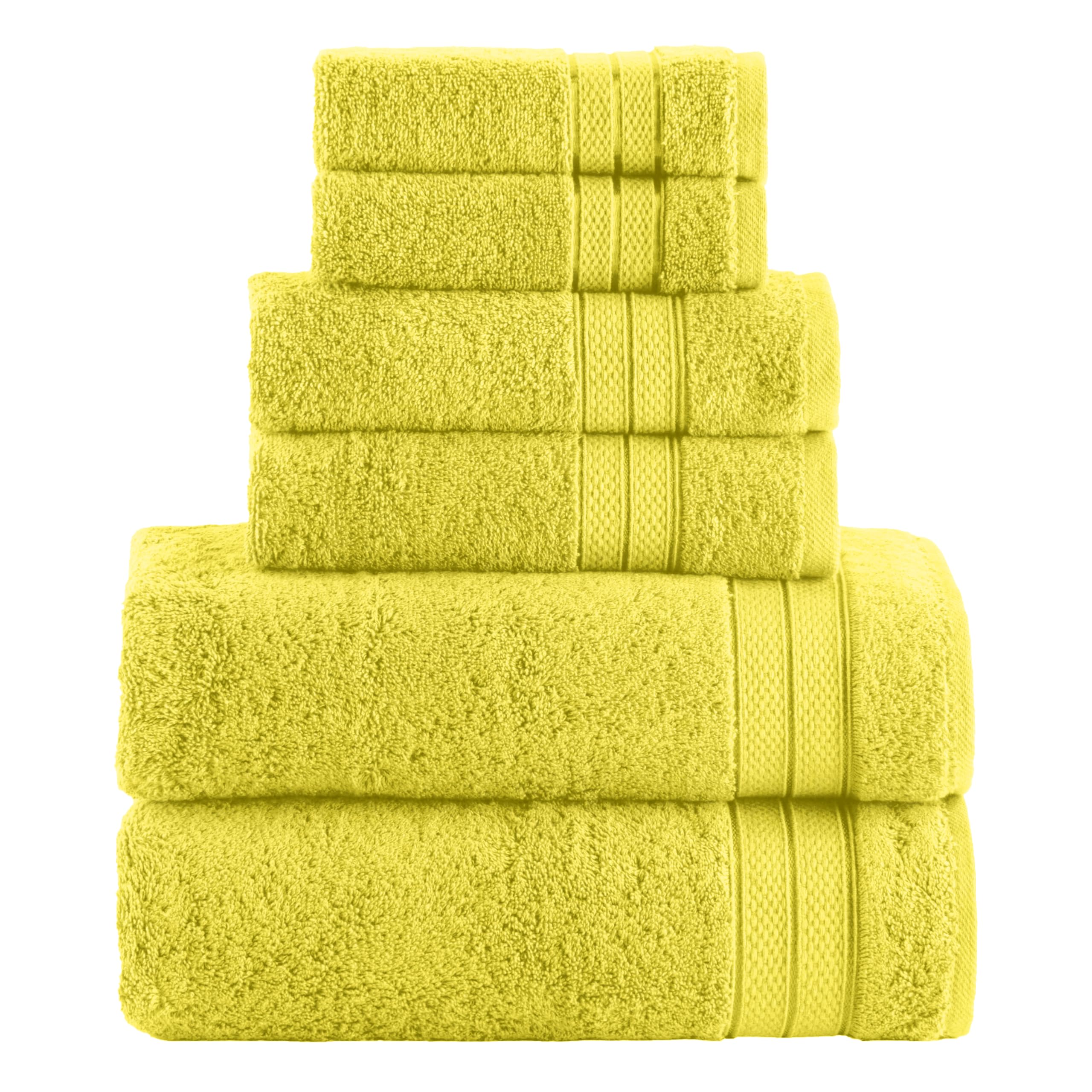 Elegant Comfort Luxury 6-Piece Towel Set, Premium Soft 100% Turkish Cotton, Three Line Popcorn Design 2 Bath Towels, 2 Hand Towels and 2 Washcloths Towel Set - Quick-Drying and Absorbent, Yellow