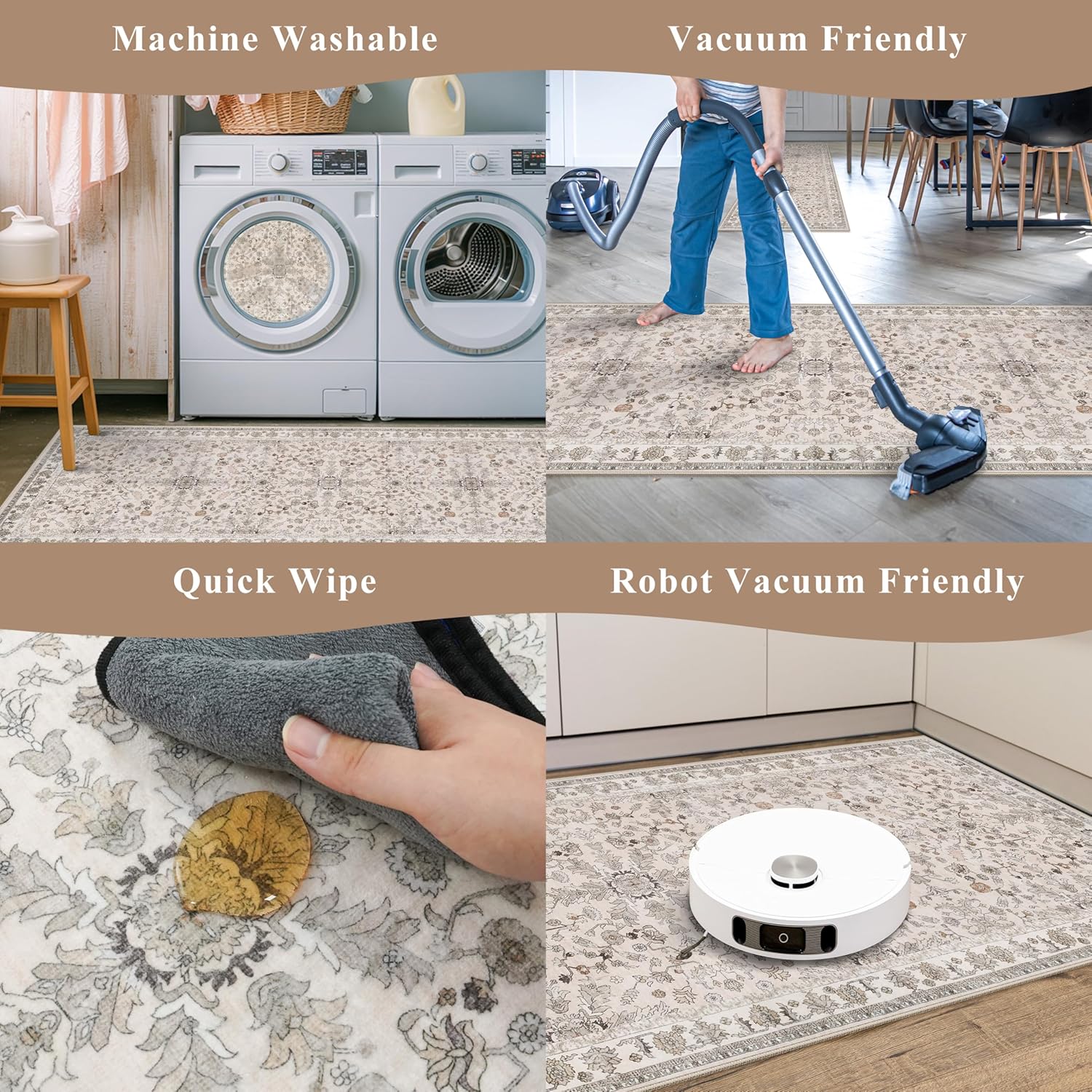 2x3 Non-Slip Washable Kitchen Rug – Boho Small Accent Rug for Sink & Entryway, Soft Low Pile Thin Carpet for Pet Area & Bathroom, Indoor Door Mat (Beige,2x3) - Image 7