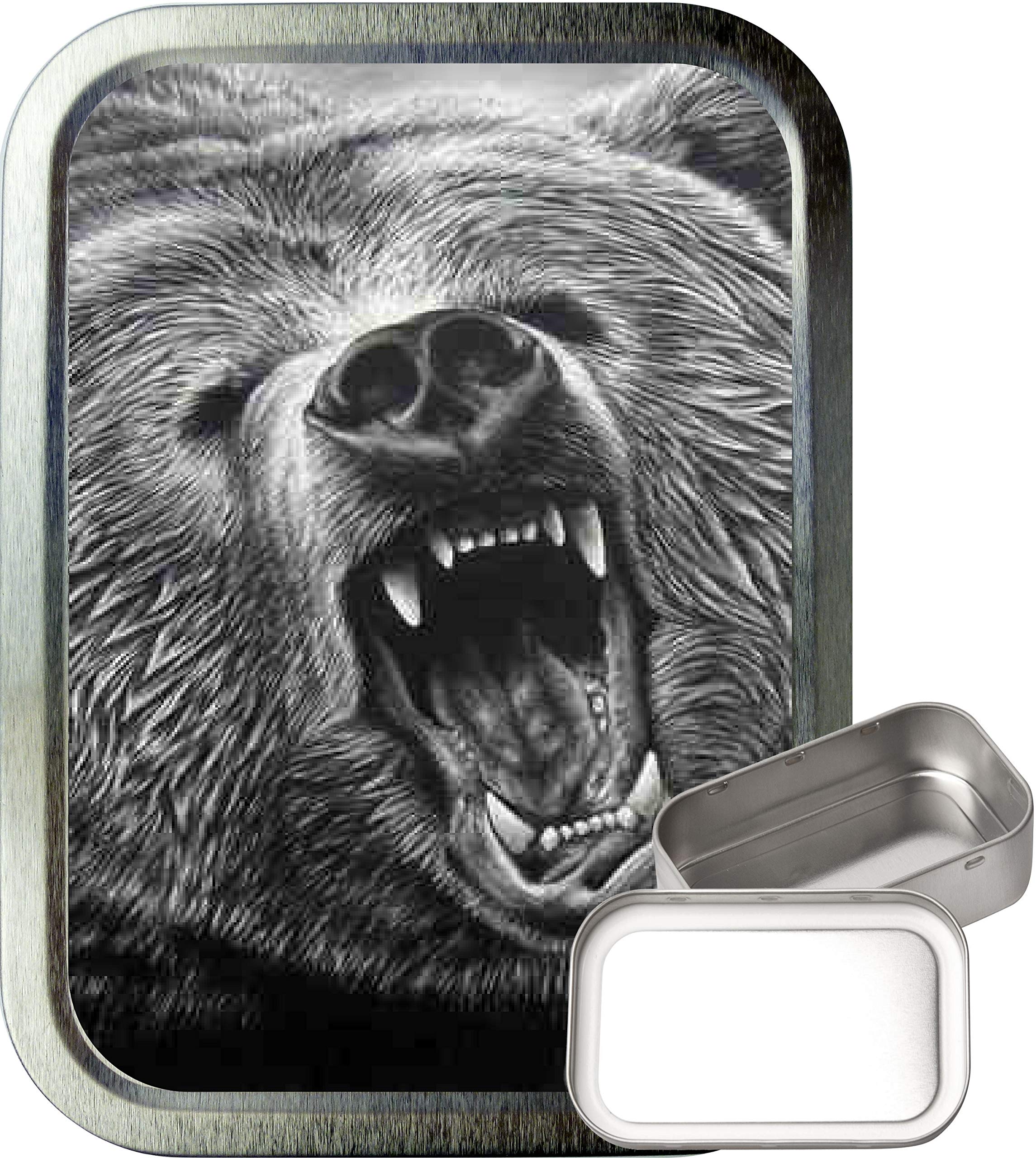 Teez Silver Bear Roar 2Oz Tobacco Tin, 2Oz Tobacco Tin, Airtight Tobacco Tin
