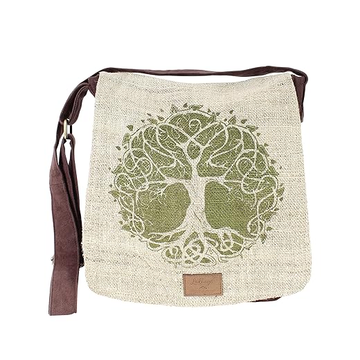Natural Hemp-Cotton Eco Mandala hippie boho Cross body Messenger Bag sling bag-Brown