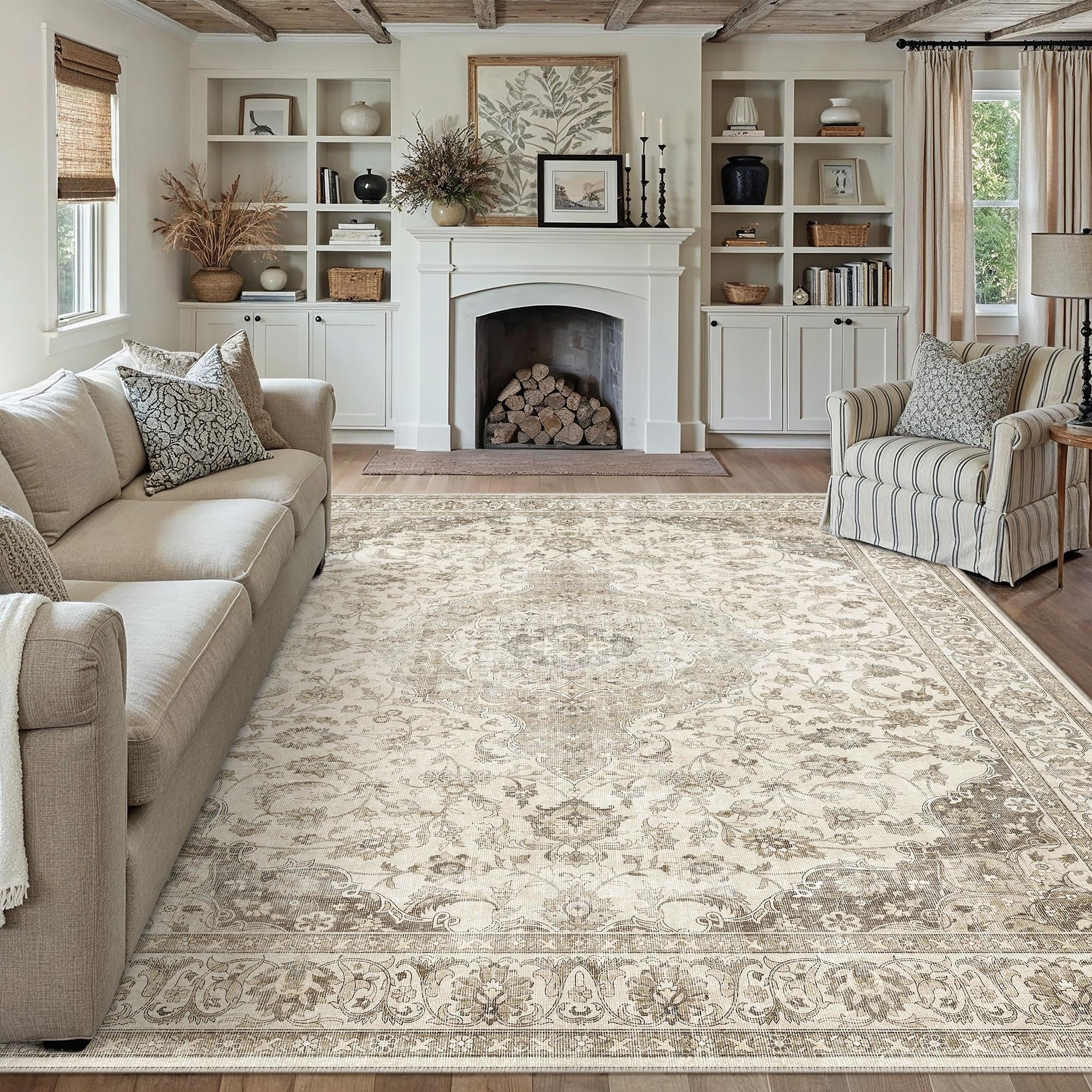 PureCozy Teppich Wohnzimmer Boho Teppiche | Weich Kurzflor, Rutschfest, Leicht, Schlafzimmer, Esszimmer, Büro, Kinderzimmer
