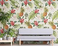 Vista 6 de Mural de pared con ambiente tropical de piña. Papel tapiz hawaiano para despegar y pegar, decoración temática Paradise Vibe. #6447