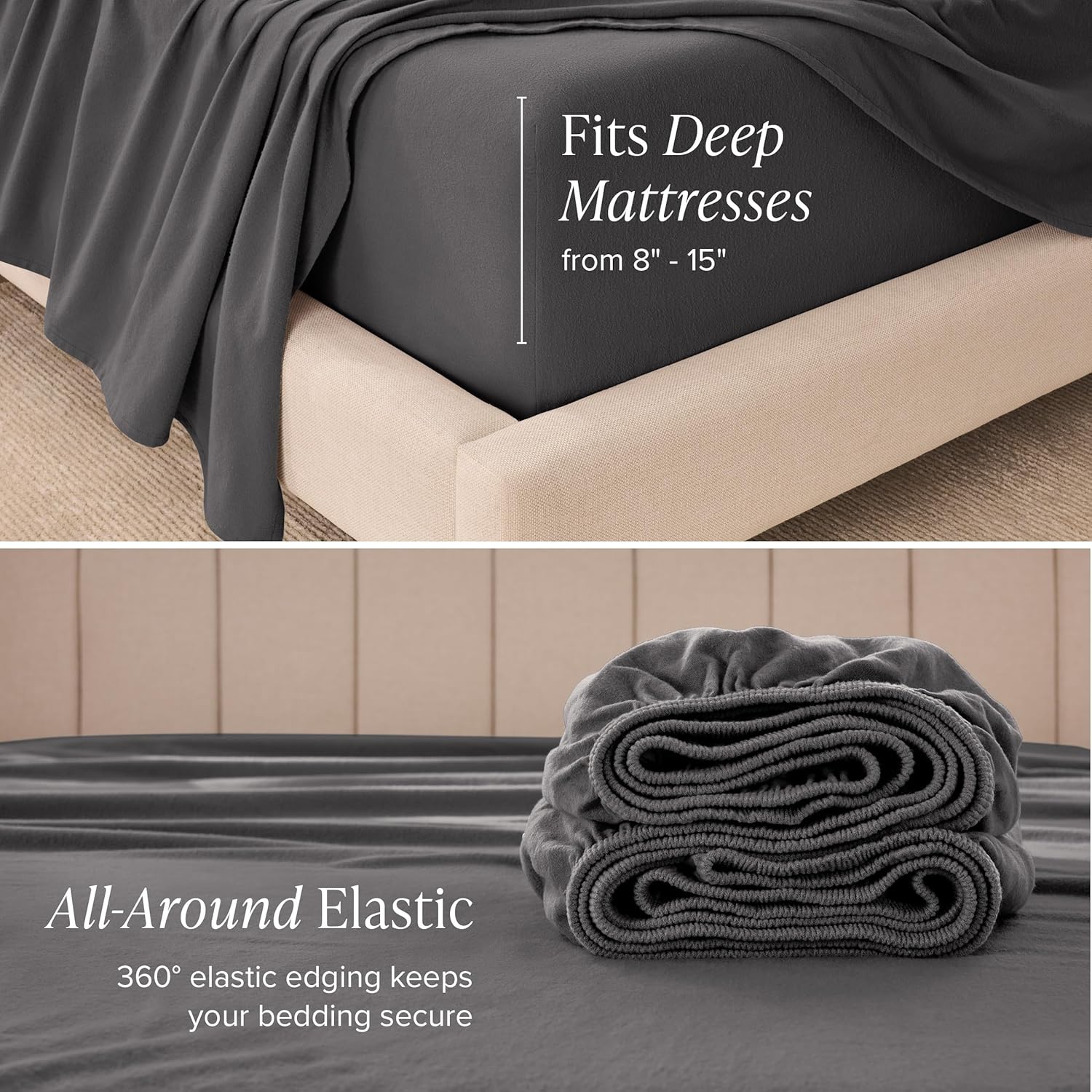 Bare Home Organic Cotton Flannel Sheet Set - Queen Size - 100% Cotton - Double Brushed for Extra Softness & Comfort - Warm, Cozy, and Durable - Breathable - Bed Sheets (Queen, Grey) - Image 6