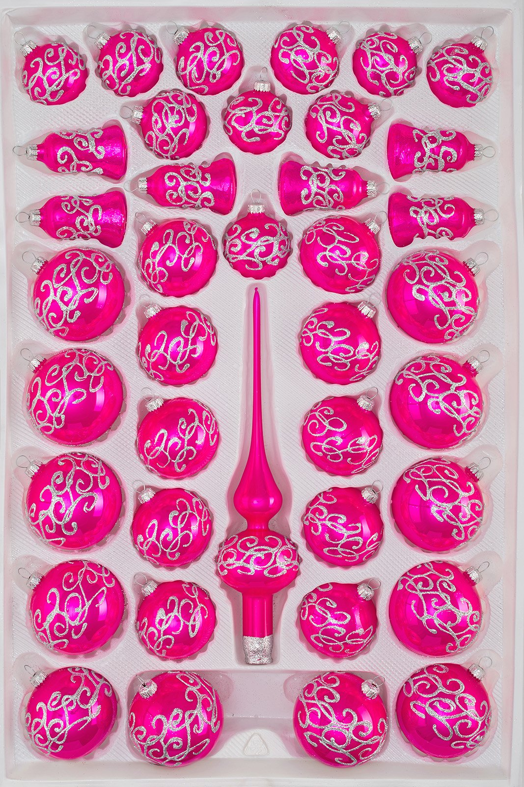 39 TLG. Glas-Weihnachtskugeln Set in Hochglanz-Pink-Silberne-Ornamente - Christbaumkugeln - Weihnachtsschmuck-Christbaumschmuck