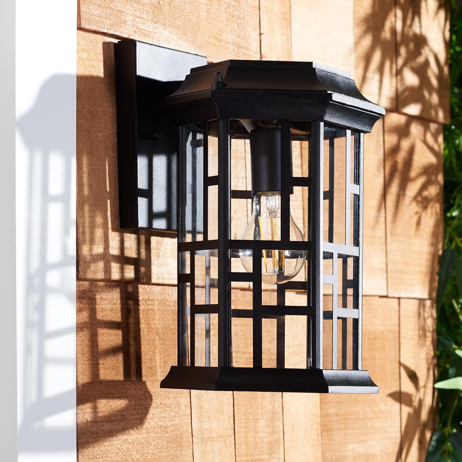 SAFAVIEH Lighting Collection Carwen Black Outdoor Sconce Set of 2 Light Fixture (LED Bulbs Included)